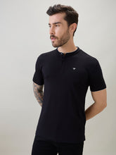 Men's Regular Fit Henley T-Shirt Half Slevees with Button Closure and Logo